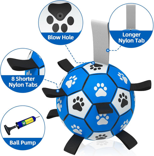 Dog Ropes Toys Soccer Ball with Straps, Interactive Dog Toys for Tug of War, Puppy Birthday Gifts, Dog Tug Toy, Dog Water Toy, Durable Dog Balls f...